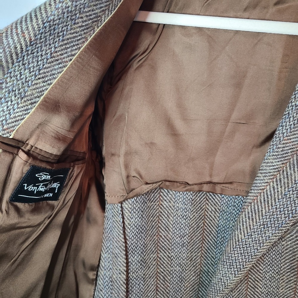 Egon Von Furstenberg Tweed Blazer Leather Buttons 40 Made In Italy - Picture 9 of 13